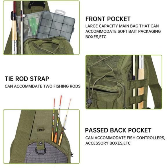 DEILAI Fishing Bag Fishing Tackle Backpack with Rod Holder Waterproof Gear Sling - Picture 6 of 7